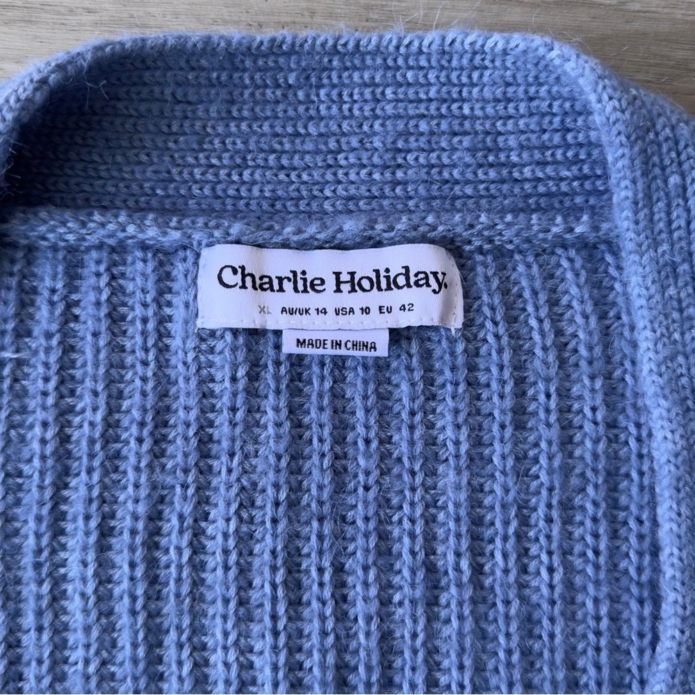 Charlie Holiday Henry Cardigan Sweater in Maya Blue Wool Mohair Blend Size XL - Picture 5 of 8